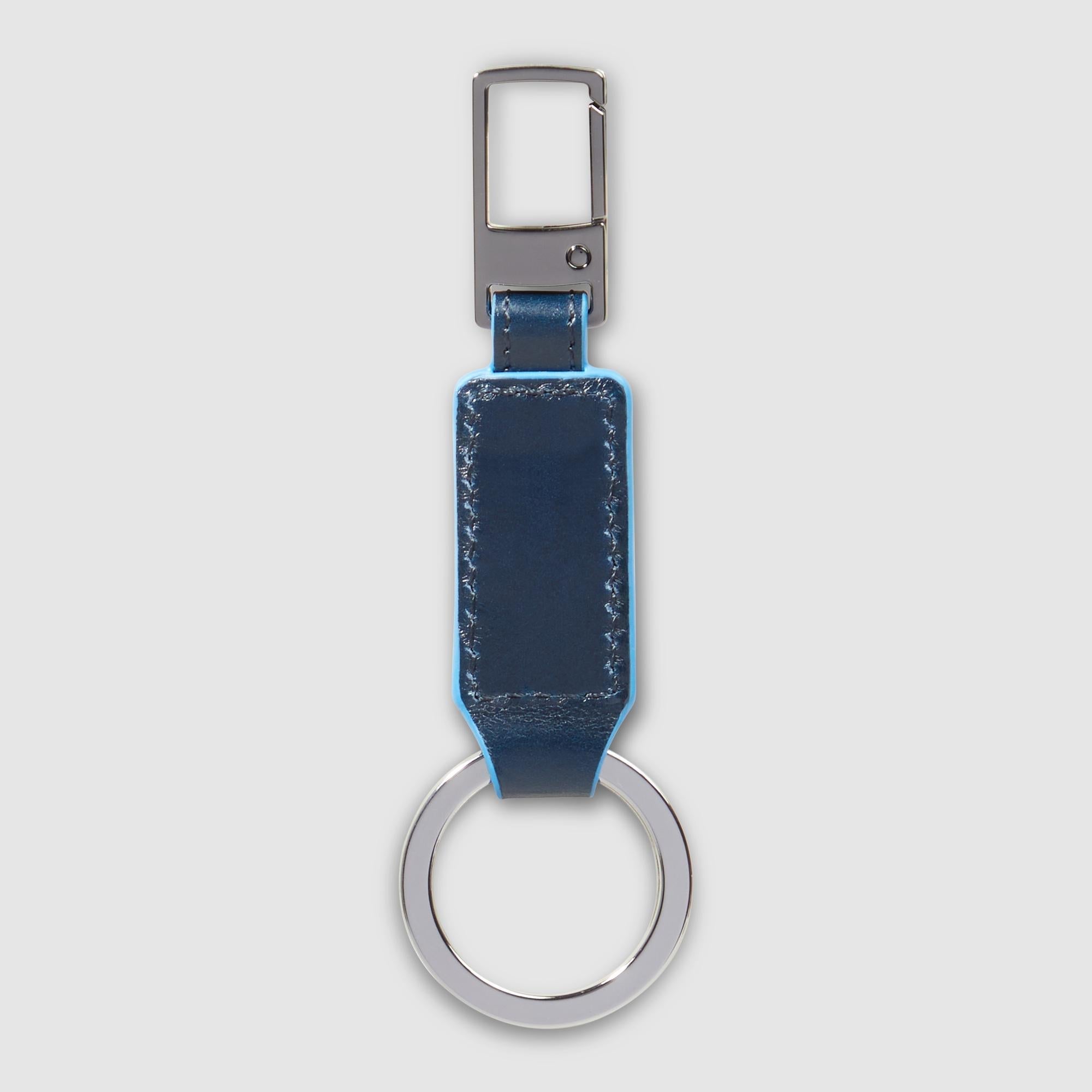 Piquadro Blue Square Karabiner Schlüsselanhänger Blau Leder