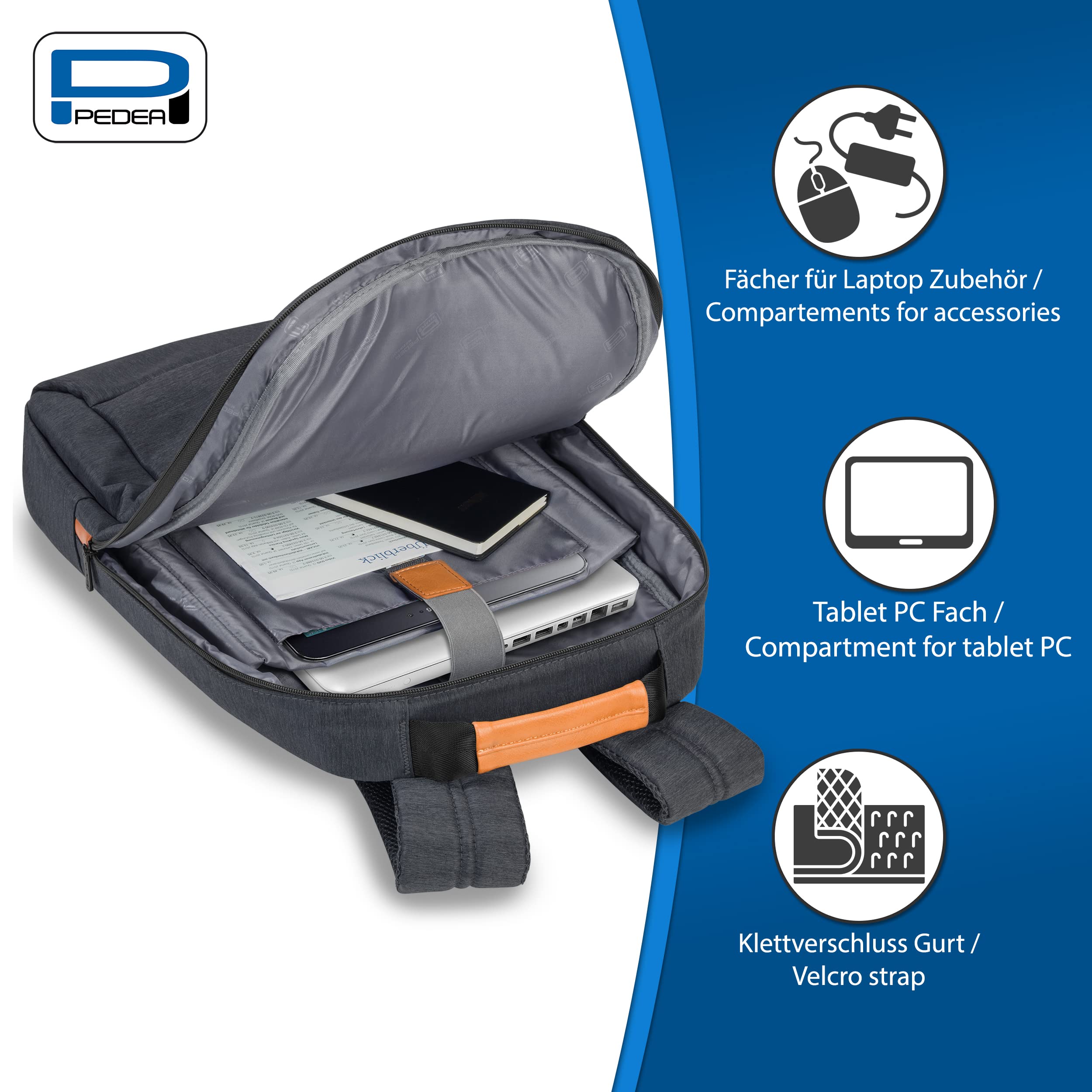 Pedea Elegance Laptop-Rucksack 17,3 Zoll Grau gepolstert