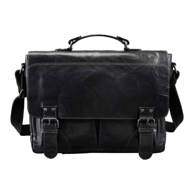 Lightpak BAGGIE BAG L Umhängetasche Schwarz Leder 15 Zoll