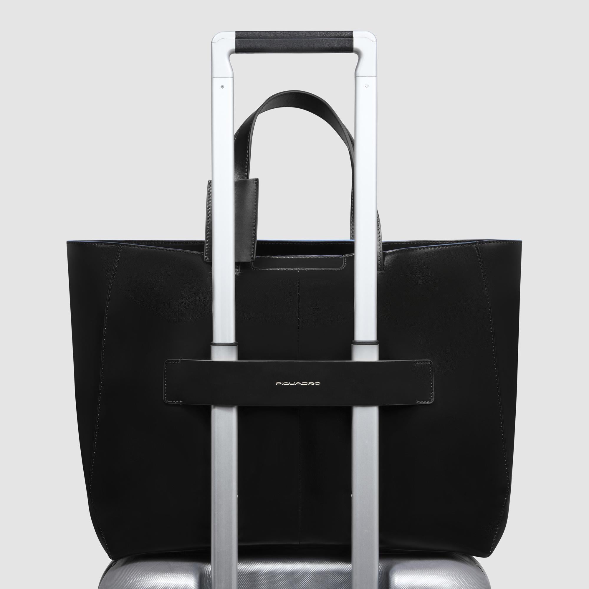 Piquadro Black Square Tote Laptoptasche 15,6 Zoll Leder schwarz