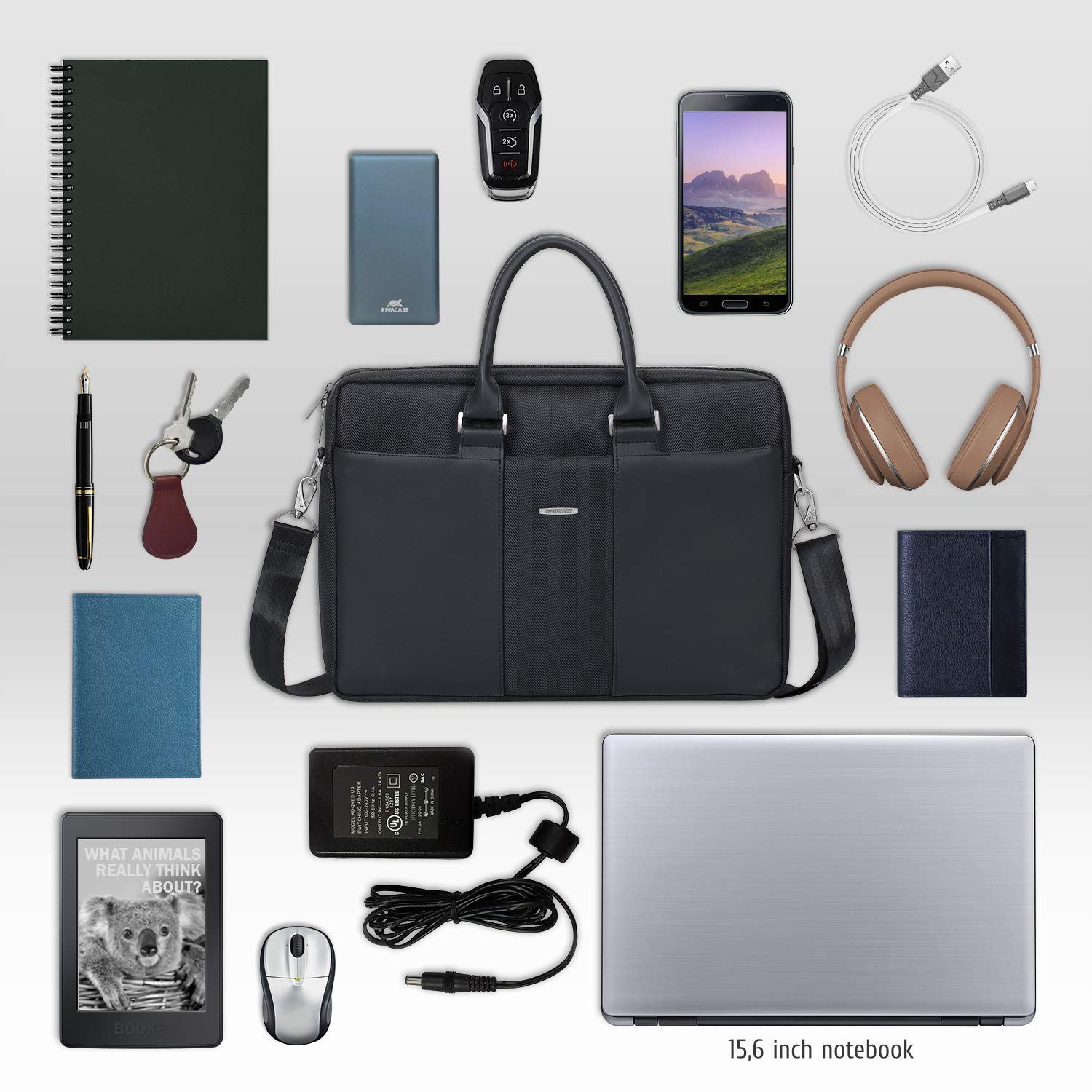 RIVACASE Prater 8135 Laptoptasche 15,6 Zoll Schwarz Slim