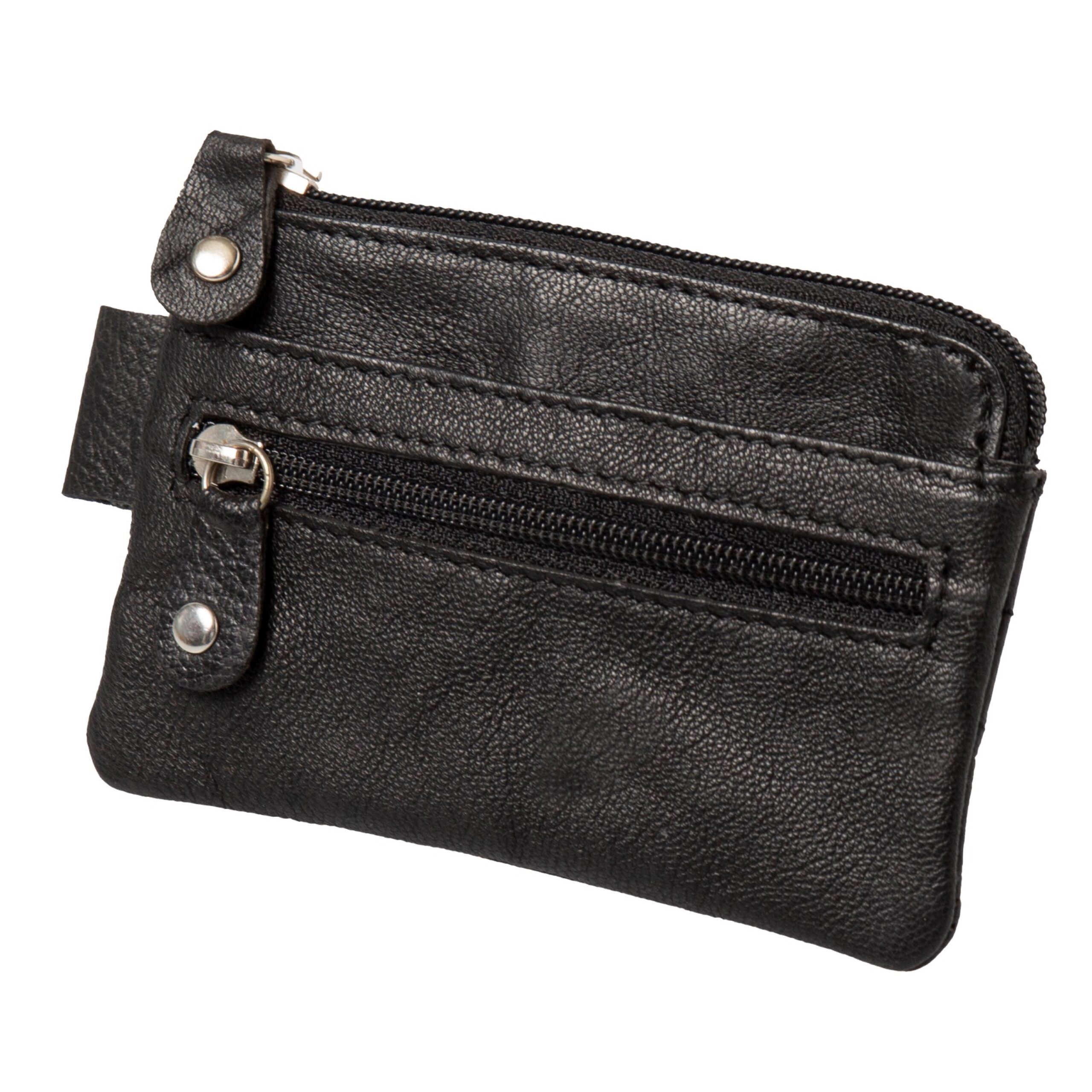 Lightpak Schlüsseletui Leder schwarz Reißverschluss 7,5x10cm