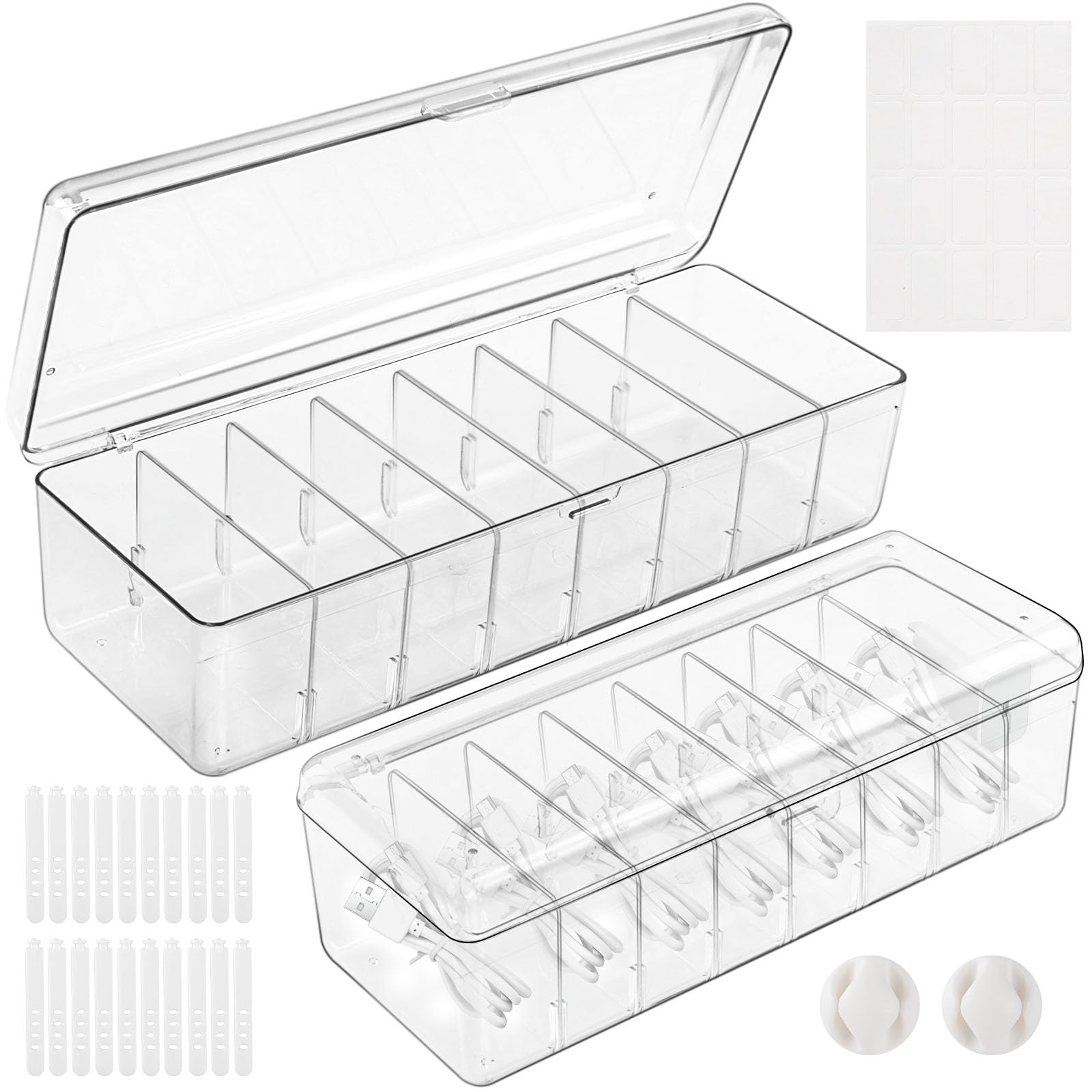 ARVOK Kabel Organizer Box 2er-Set Transparent mit Deckel