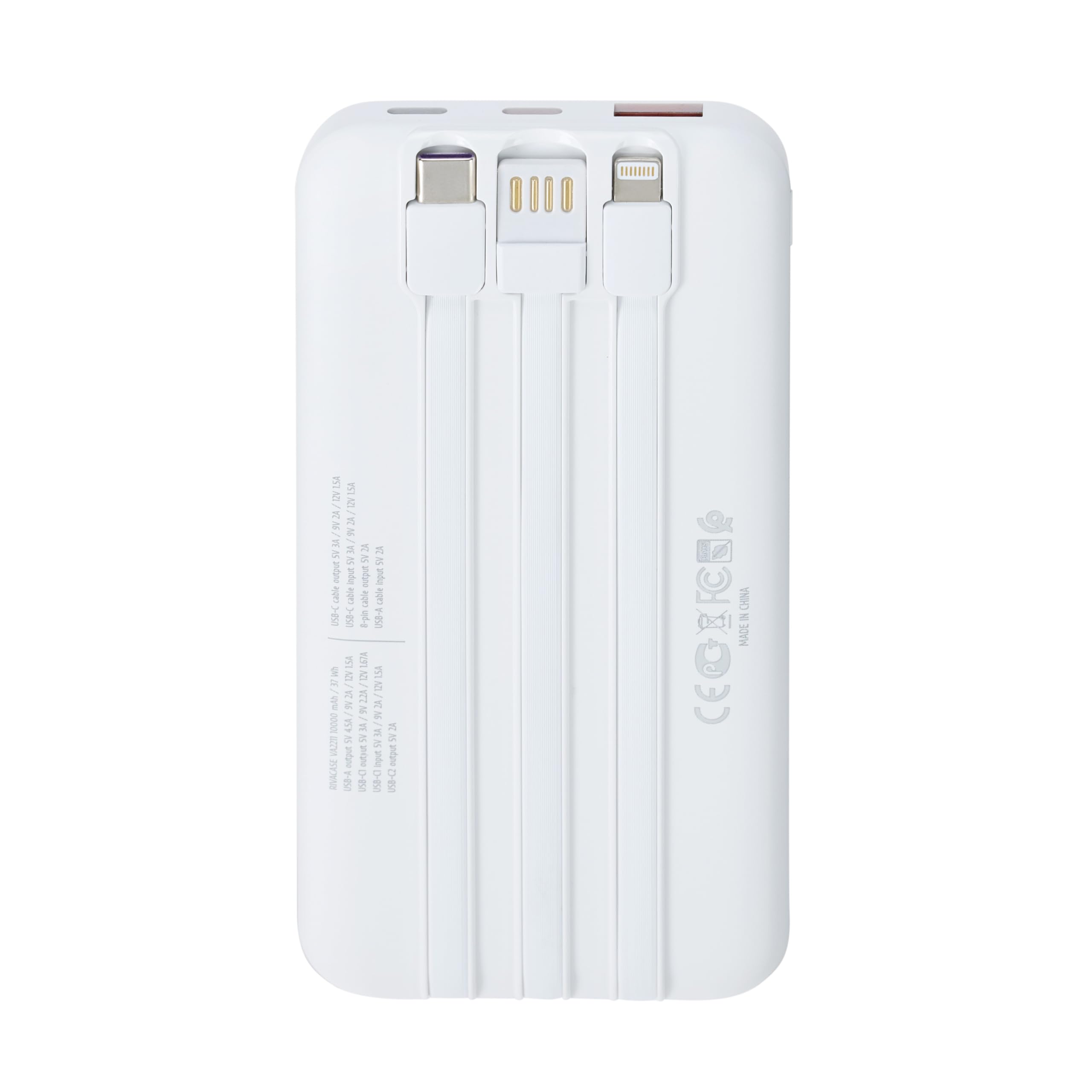 RIVACASE RIVAPOWER VA2211 Powerbank 10000 mAh Weiß Kabel