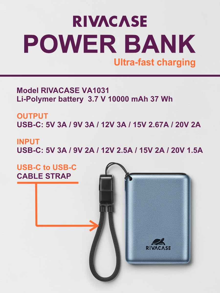 RIVACASE Turbo VA1031 Powerbank 10000 mAh 40W Dunkelgrau