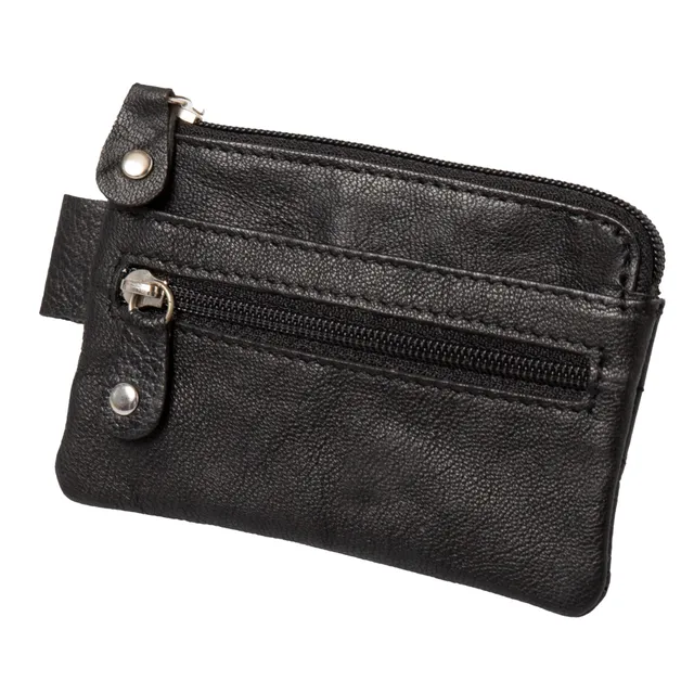 Lightpak Schlüsseletui Leder schwarz Reißverschluss 7,5x10cm