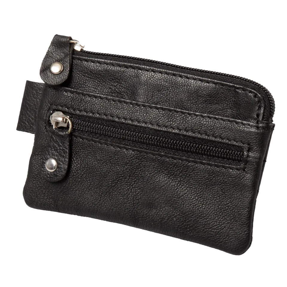 Lightpak Schlüsseletui Leder schwarz Reißverschluss 7,5x10cm