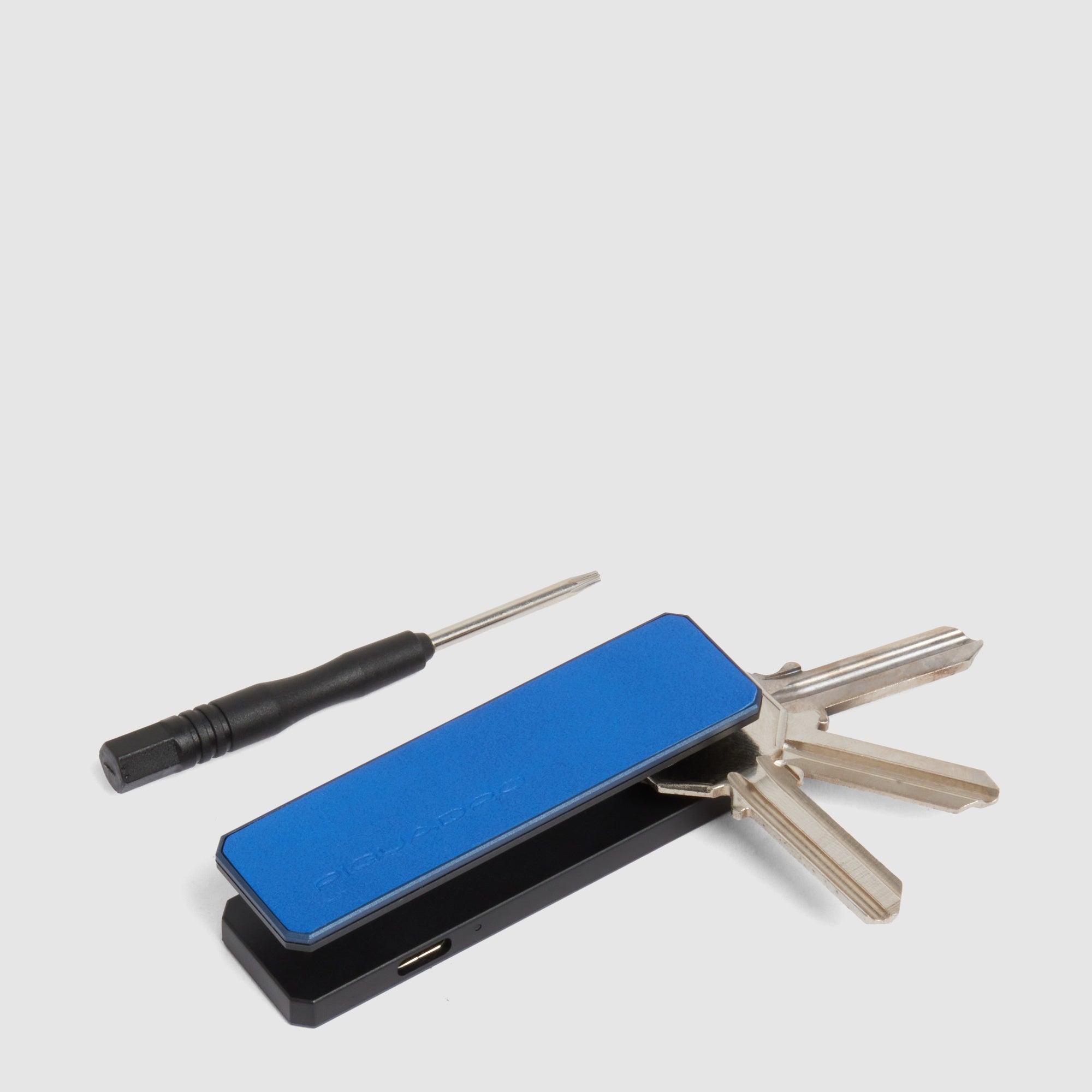 Piquadro Connequ Schlüsselanhänger Leder Blau mit Tracker
