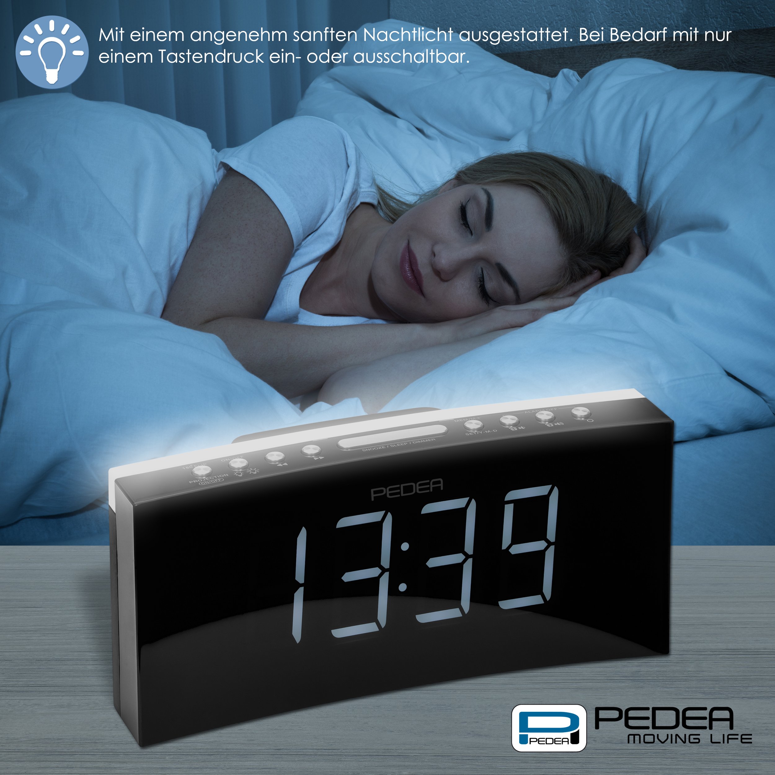 PEDEA Radiowecker mit Wandprojektion Digitaluhr Schwarz