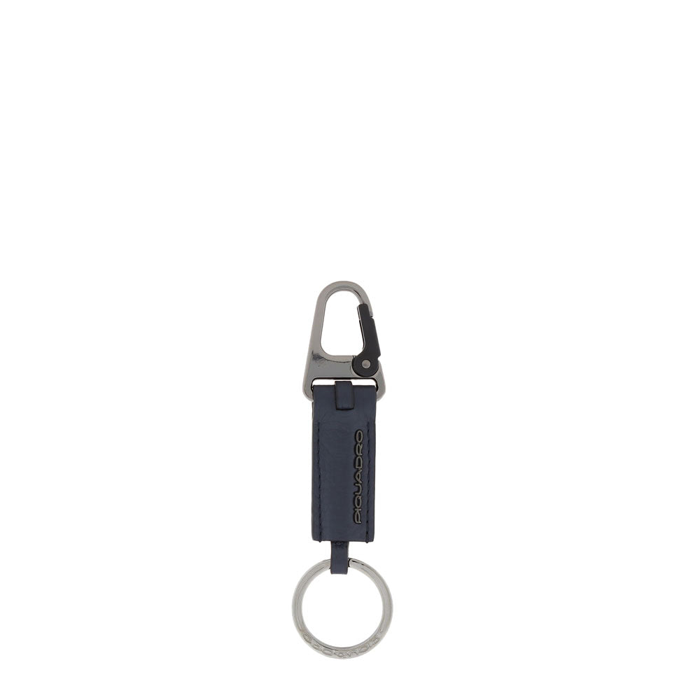 Piquadro Blue Square Schlüsselanhänger BLU Leder Karabiner