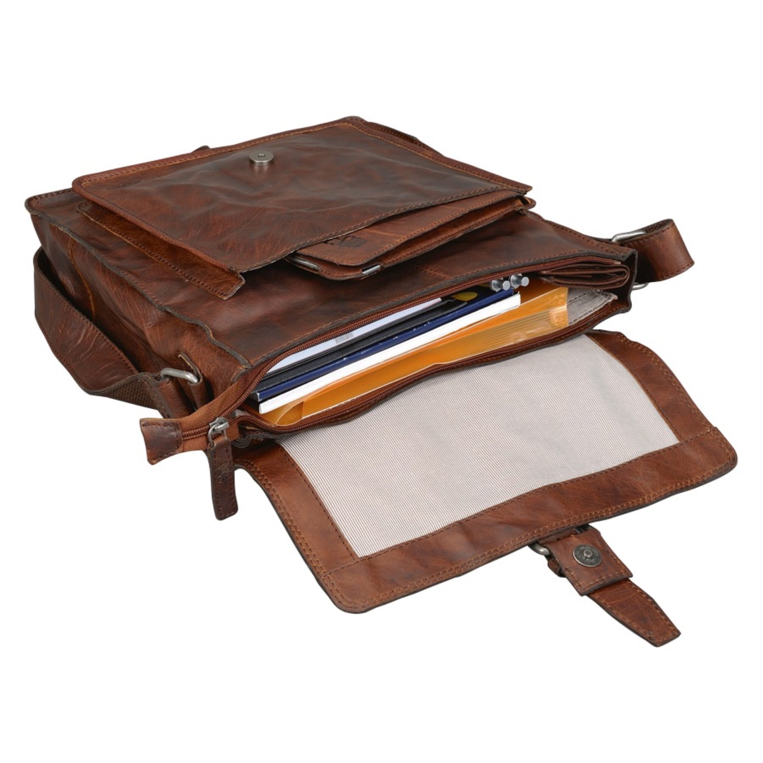 Lightpak Ethan Umhängetasche Leder braun 35x32x10 cm