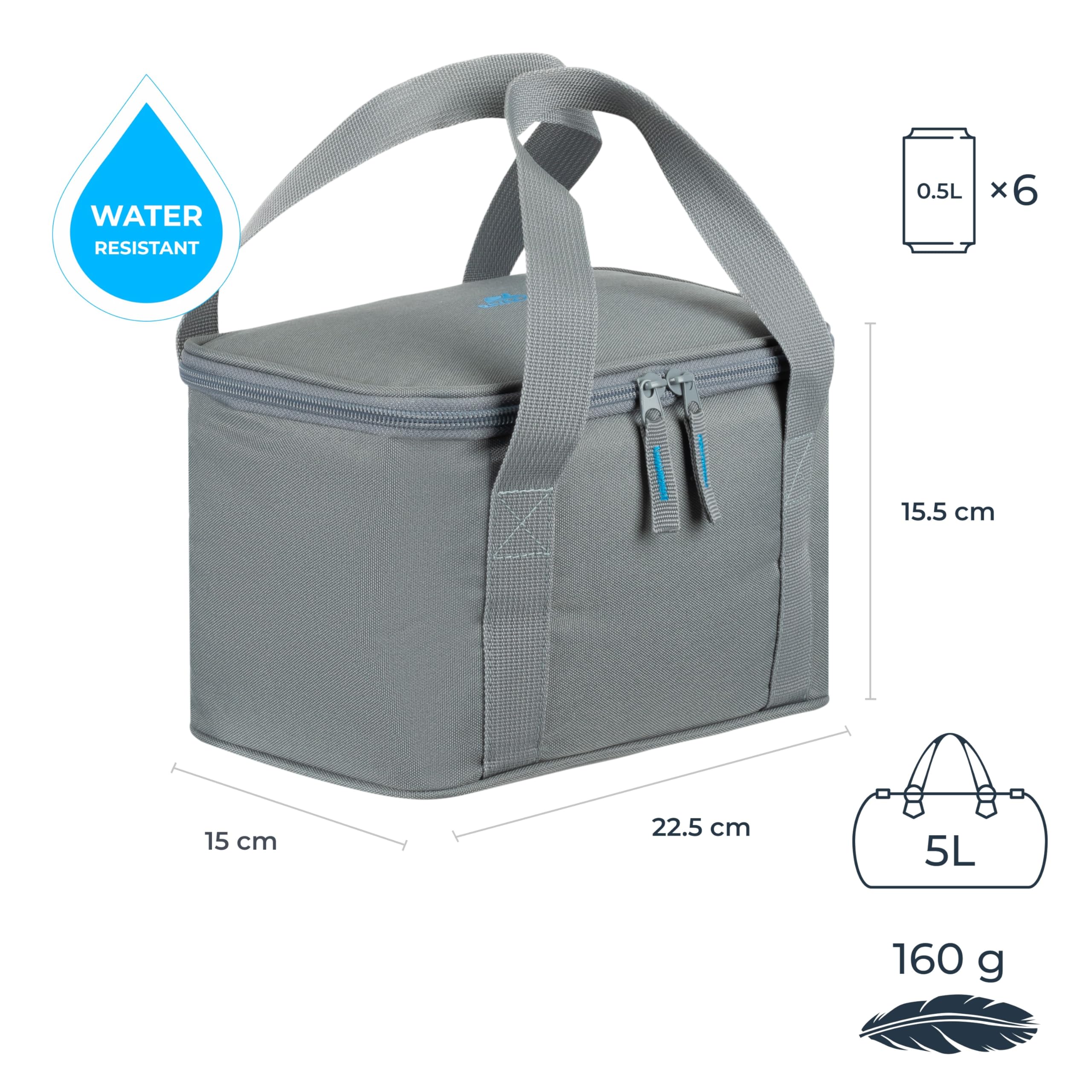 RIVACASE Gremio Kühltasche 5L Hellgrau Isoliert Wasserdicht
