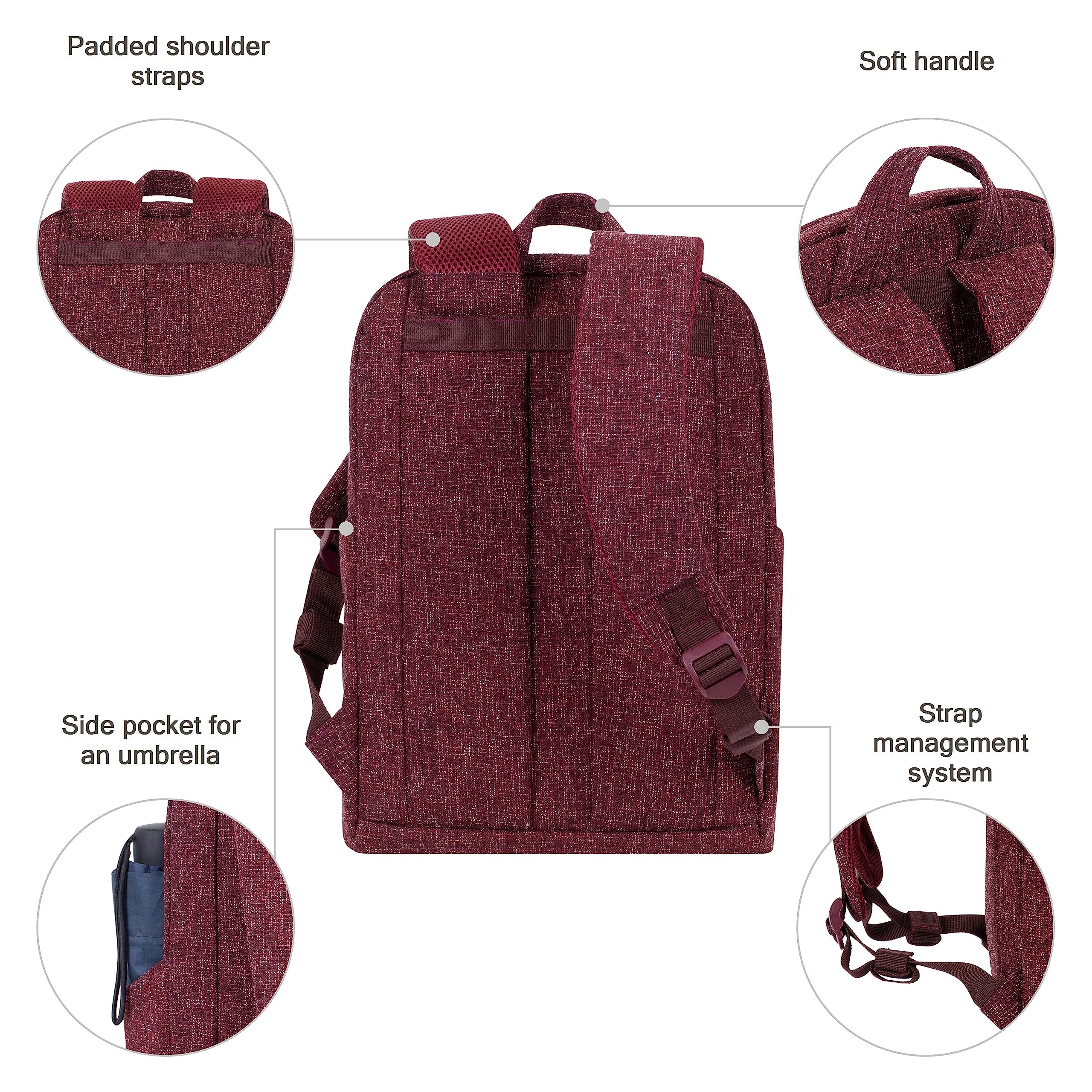 Rivacase Agora Laptoprucksack 13,3 Zoll Burgundy Rot