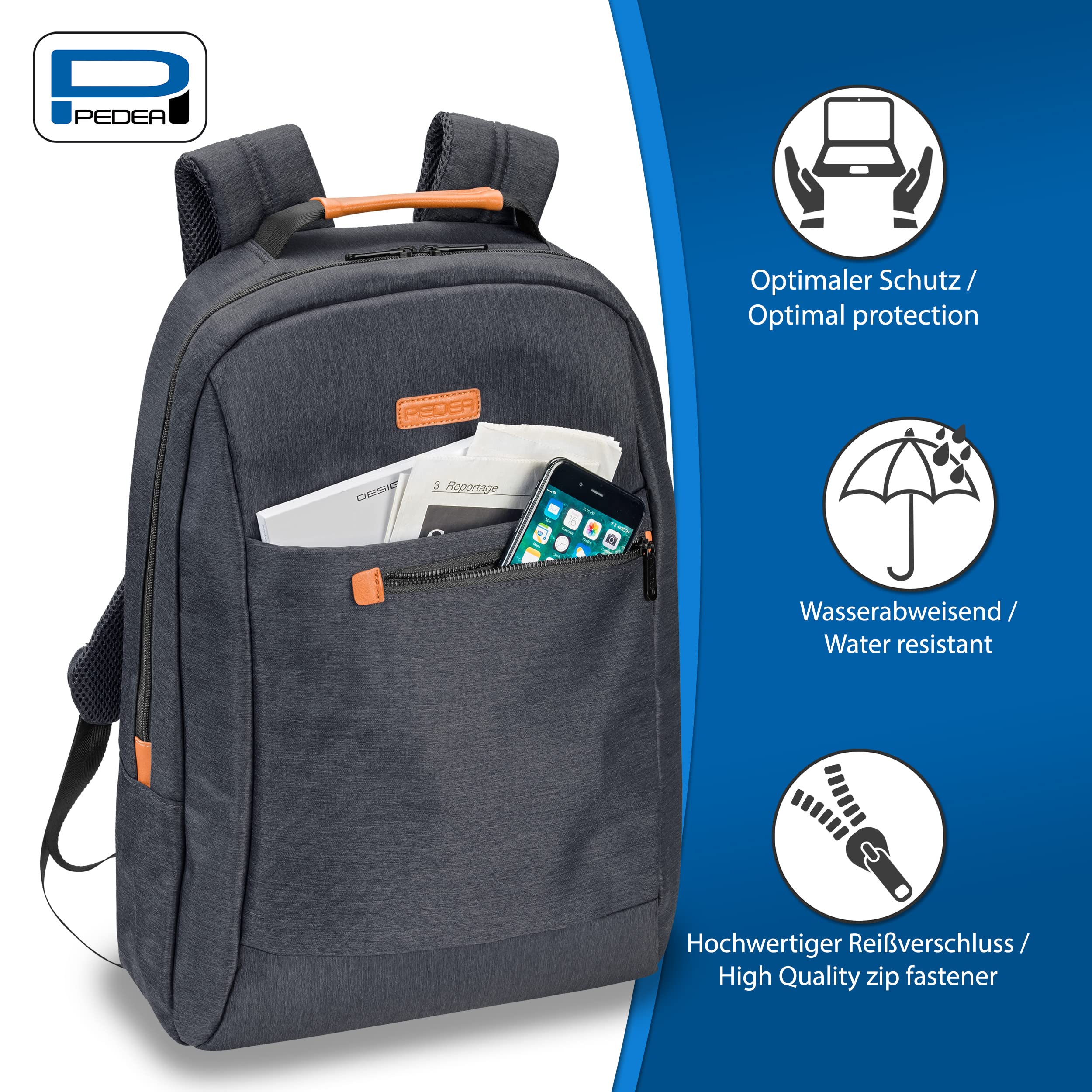 Pedea Elegance Laptop-Rucksack 17,3 Zoll Grau gepolstert