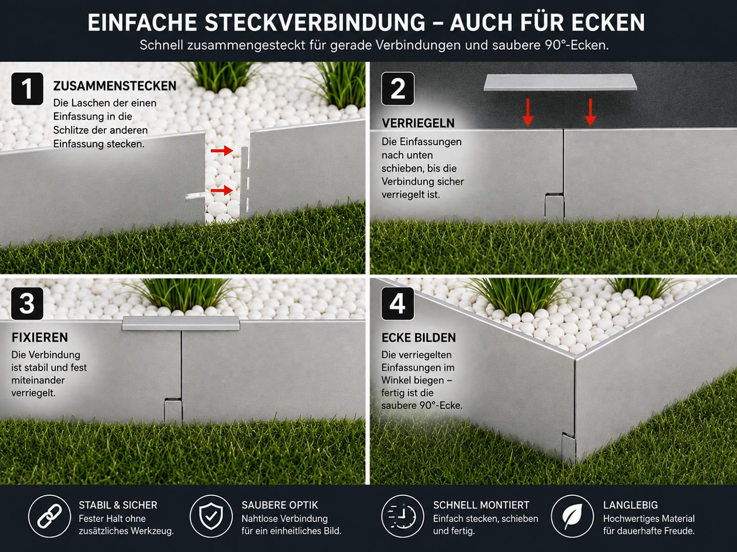 Gardenline Rasenkanten 4 Stück Metall verzinkt 119,5x13 cm