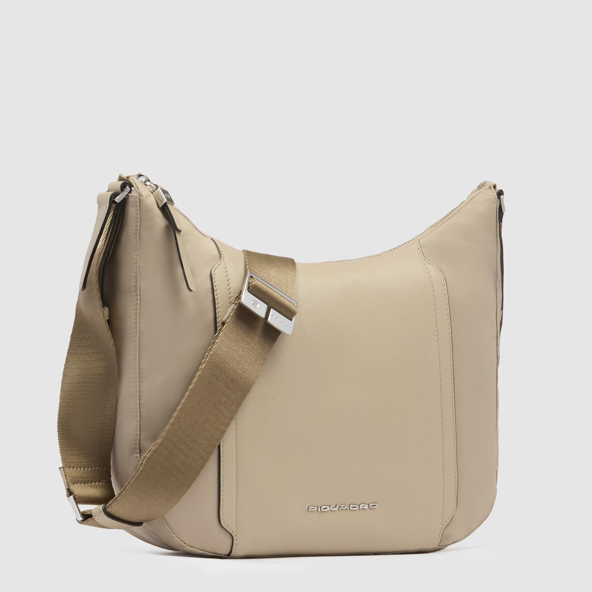 Piquadro Circle Umhängetasche Damen iPad beige RFID Leder