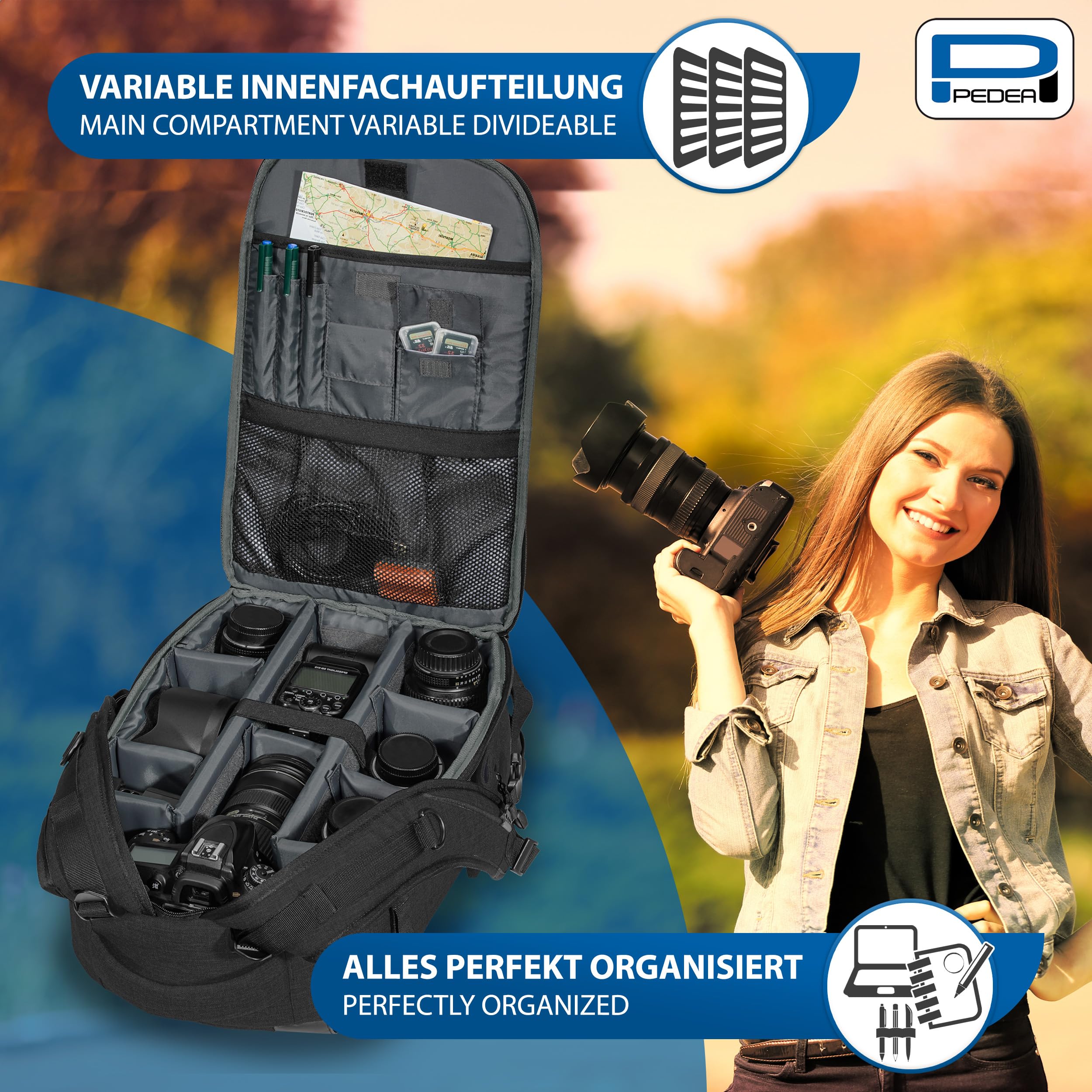 Pedea Fashion Kamerarucksack schwarz Regenschutz