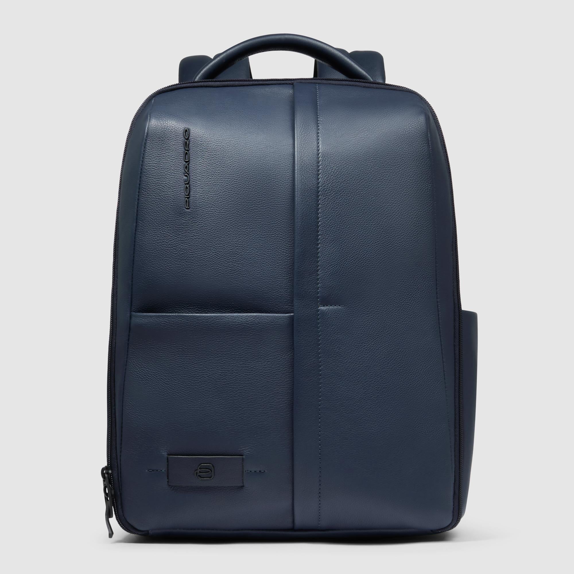 Piquadro Black Square Laptop Rucksack 14 Zoll Blau Leder