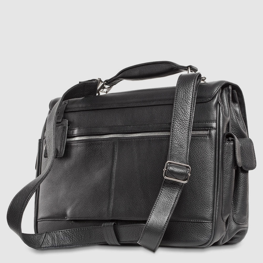 Piquadro Blue Square Aktentasche Leder 15,6 Zoll Laptop schwarz