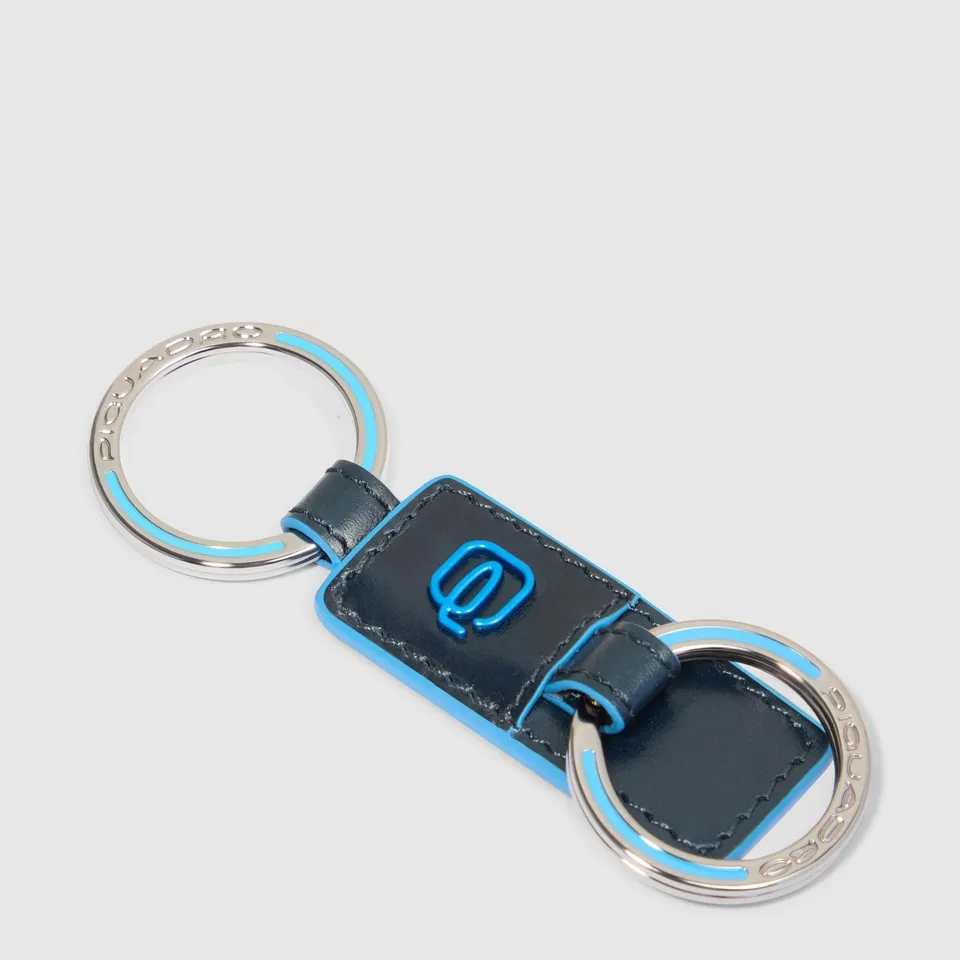 Piquadro Blue Square PCMET Lederschlüsselanhänger Blau Doppelring