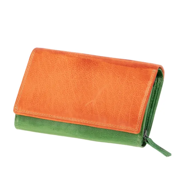 Lightpak Geldbörse Damengeldbörse zweifarbig grün-orange Leder