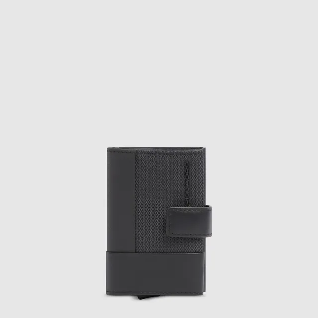 Piquadro Black Square Kartenetui automatisch Schwarz Leder