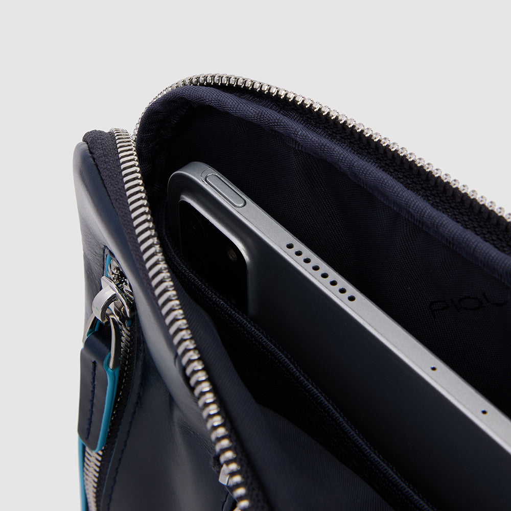 Piquadro Blue Square Borsello iPad Umhängetasche Blau Leder