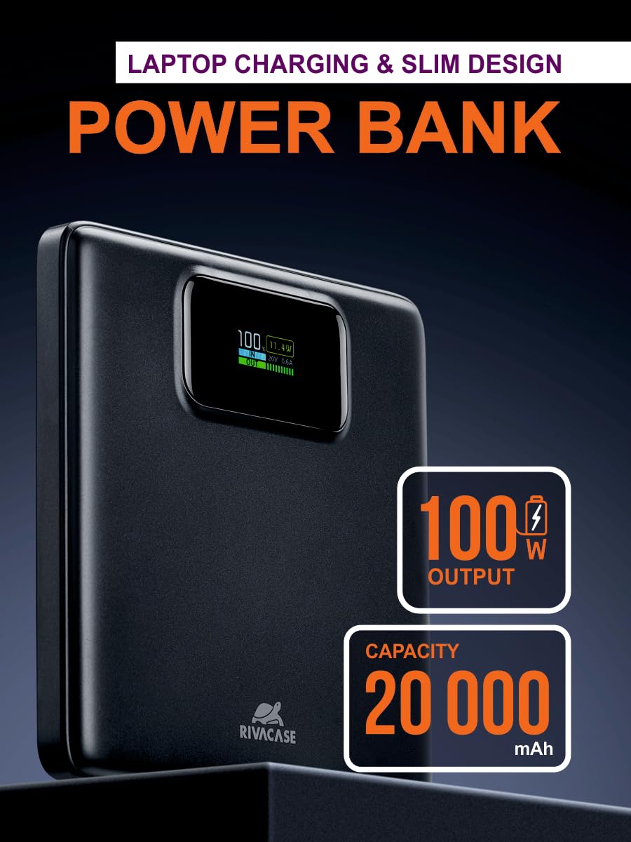 RIVACASE RIVAPOWER VA1090 Powerbank 20000 mAh 100W Schwarz
