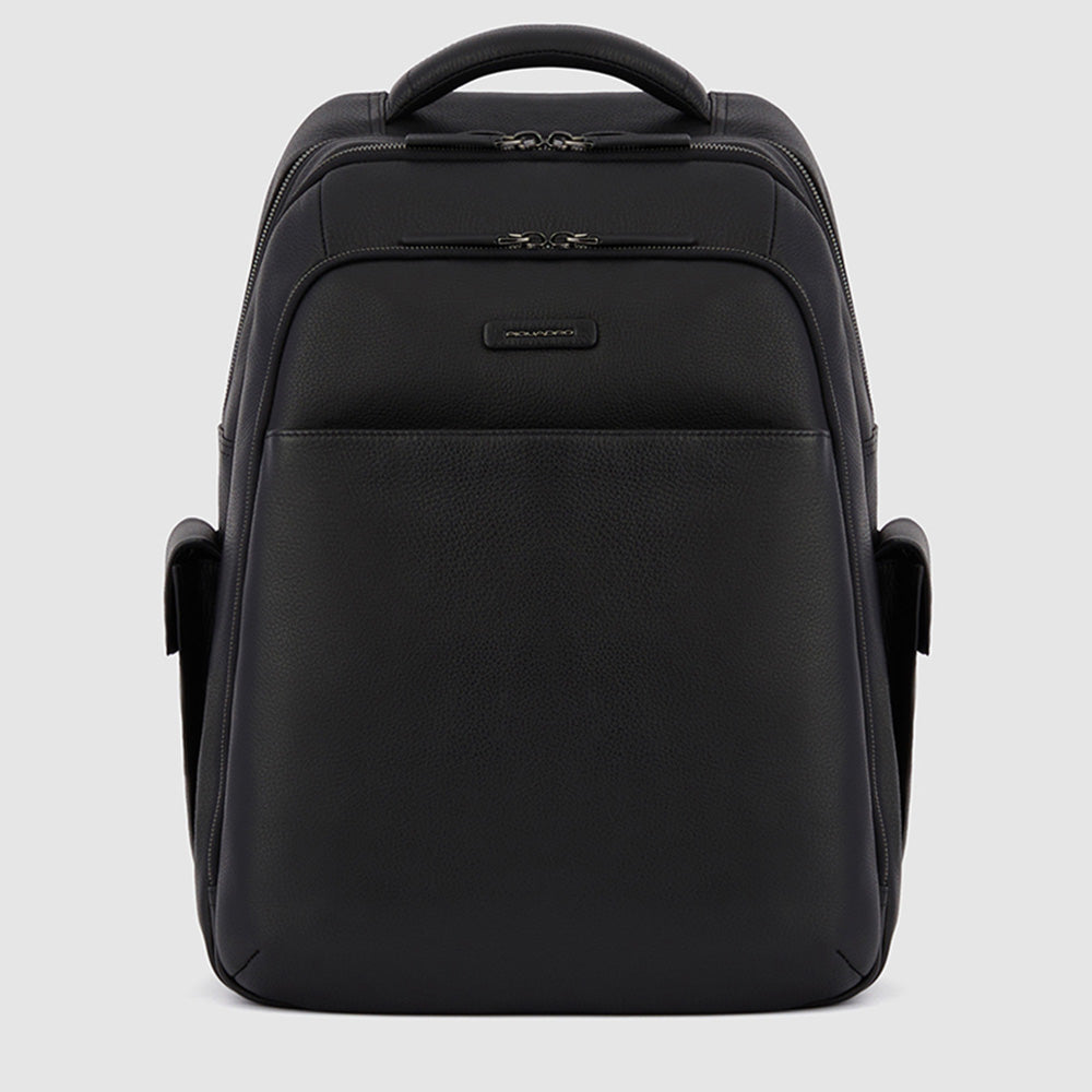 Piquadro Urban Rucksack Leder 15,6 Zoll Schwarz 3 Fächer