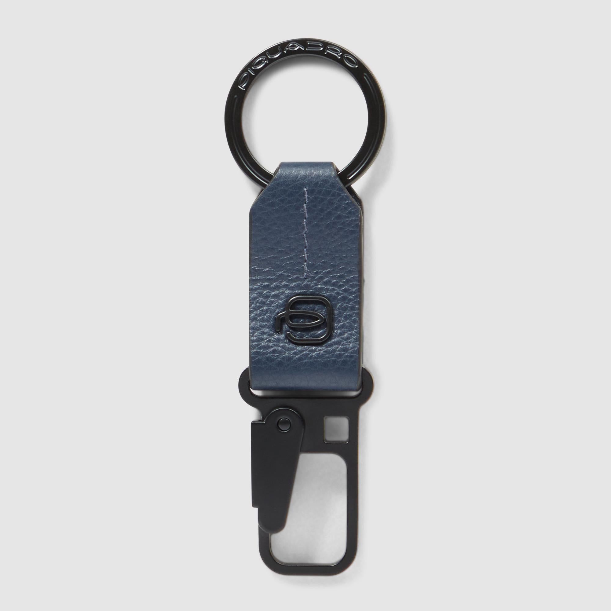 Piquadro Blue Square Schlüsselanhänger Leder Schwarz Karabiner