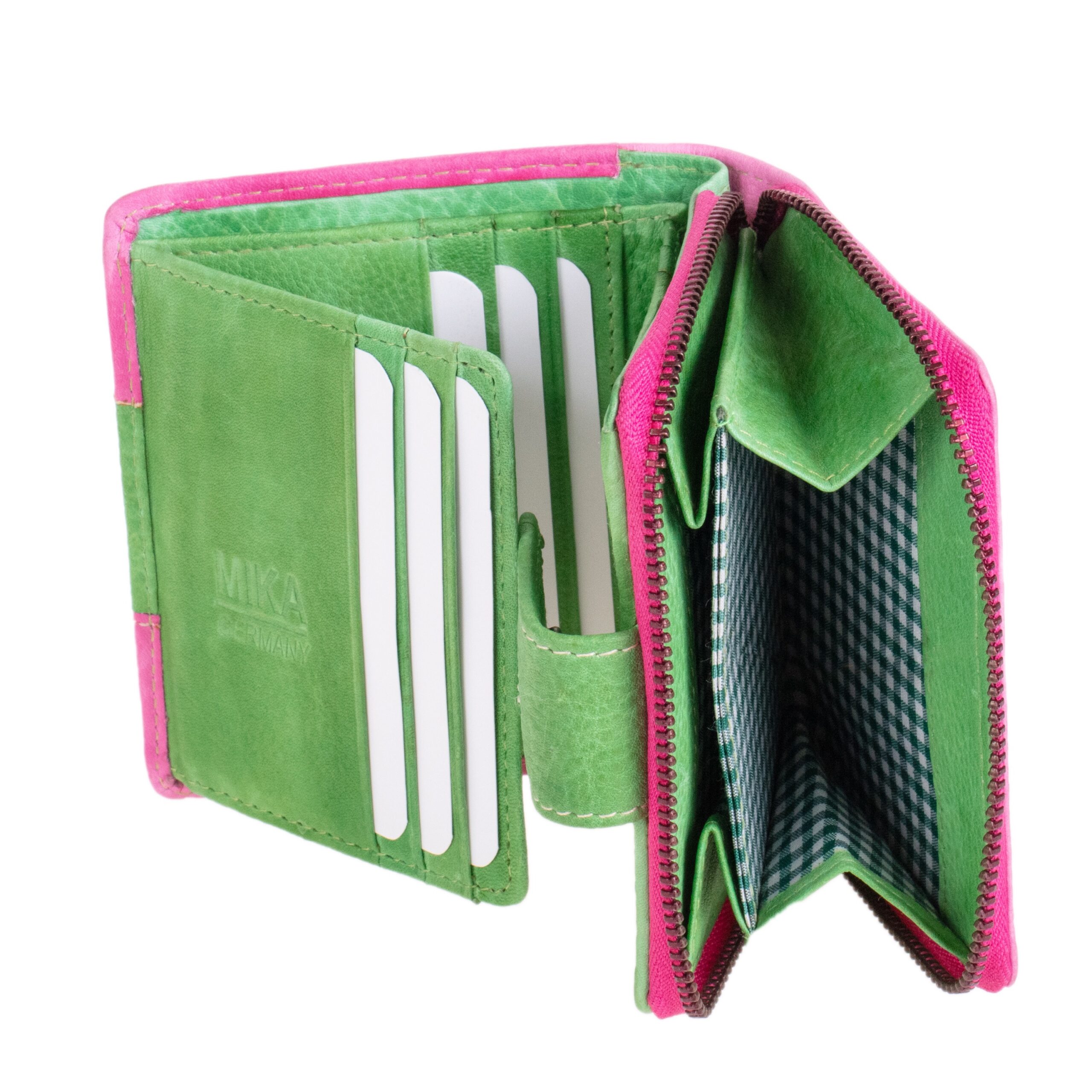Lightpak Damengeldbörse Leder Pink-Grün Hochformat