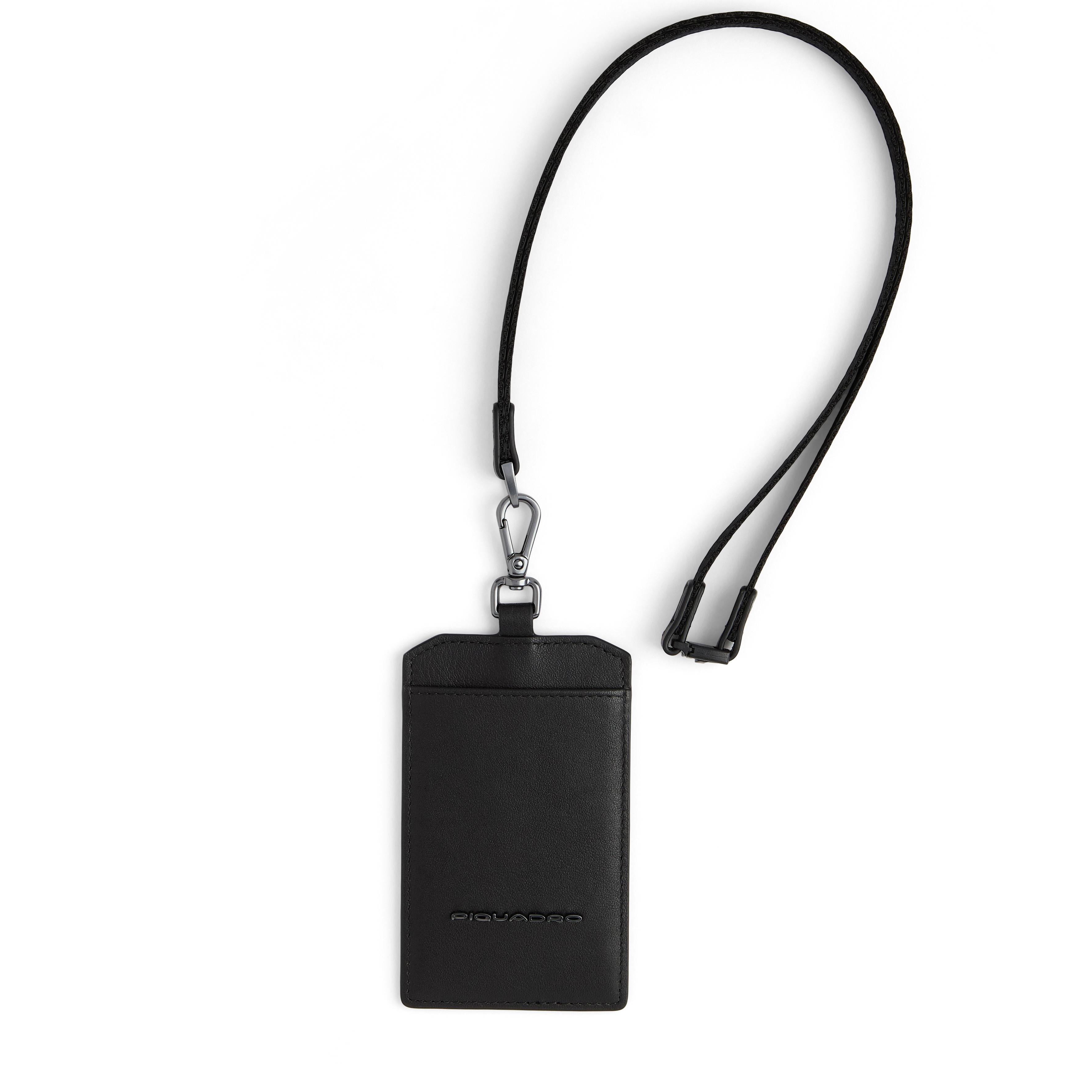 Piquadro Blue Square Ausweishalter Leder schwarz Karabiner