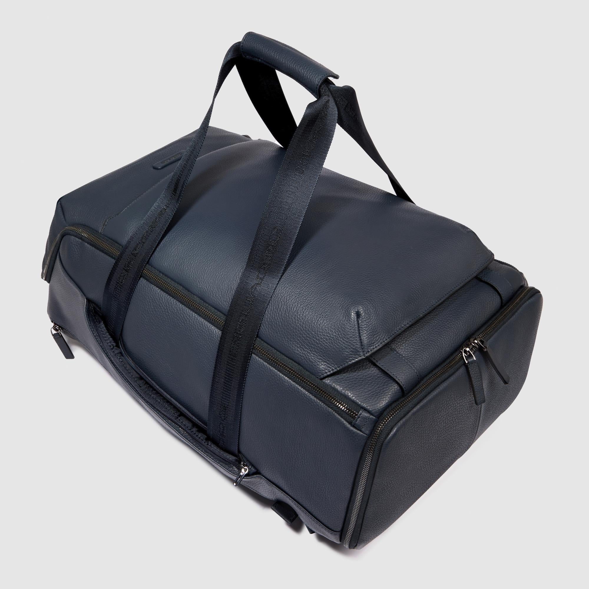 Piquadro Rover Reisetasche Leder Schwarz Rucksackfunktion