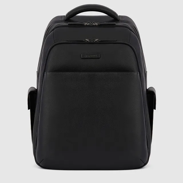 Piquadro Urban Rucksack Leder 15,6 Zoll Schwarz 3 Fächer