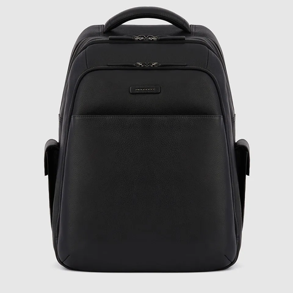 Piquadro Urban Rucksack Leder 15,6 Zoll Schwarz 3 Fächer