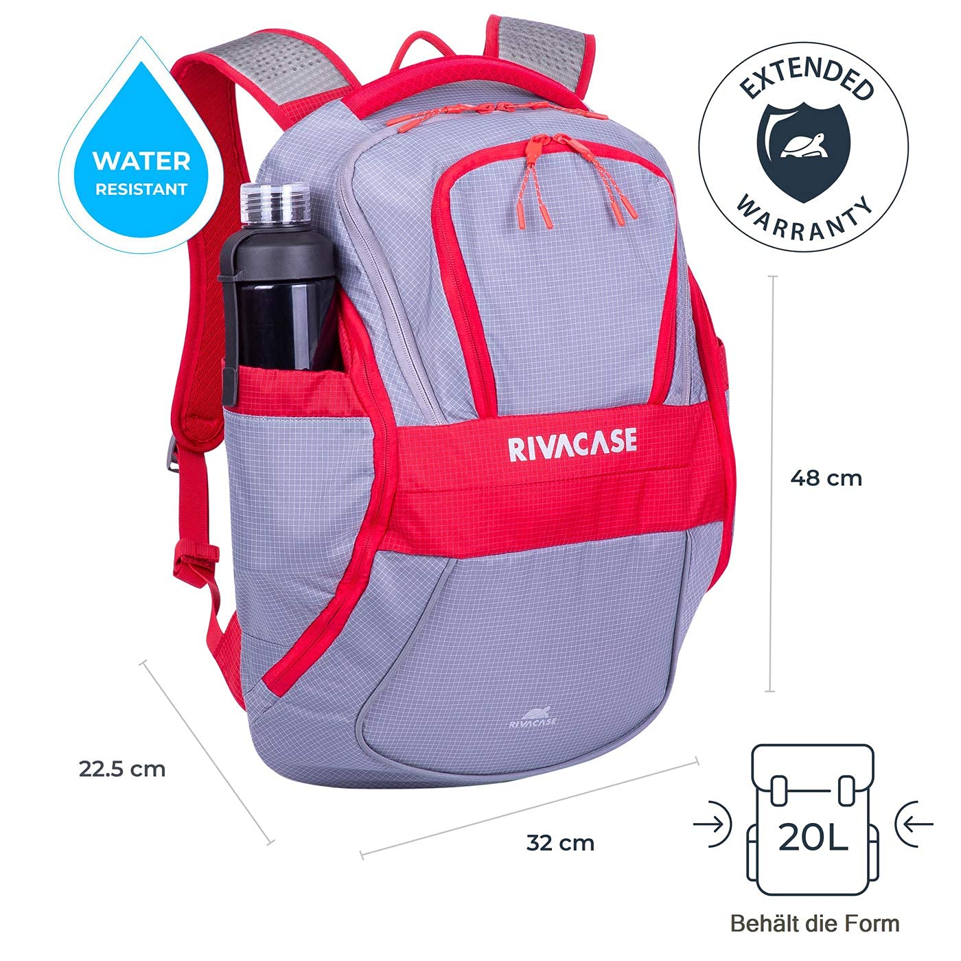 RIVACASE Ipanema 15,6 Zoll Laptoprucksack rot grau reflektierend