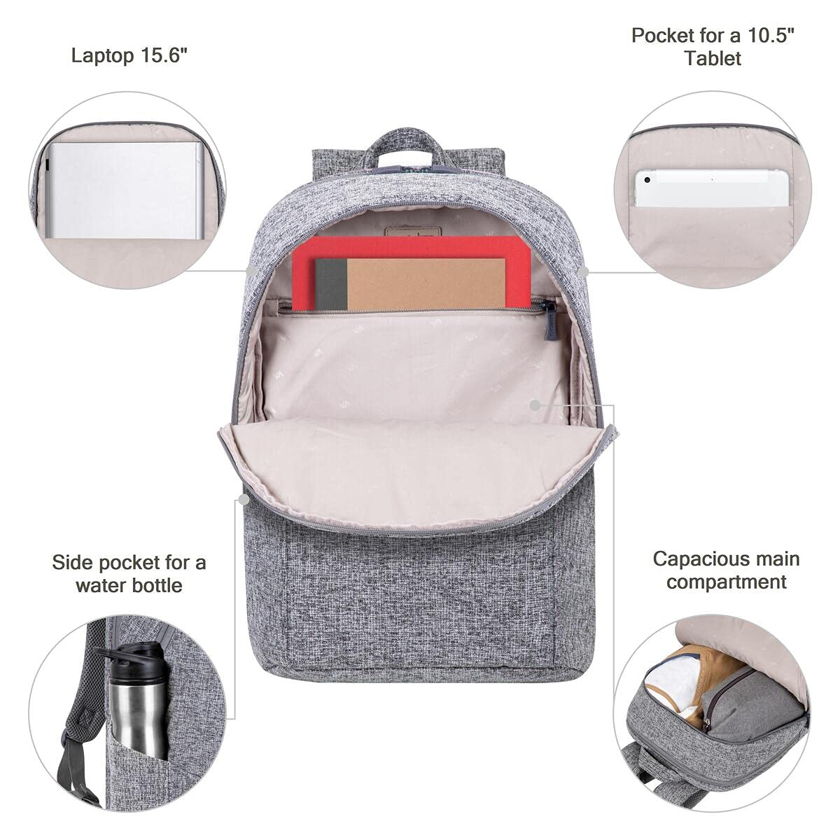 RIVACASE Ulsan Rucksack 15,6 Zoll Hellgrau Polyester
