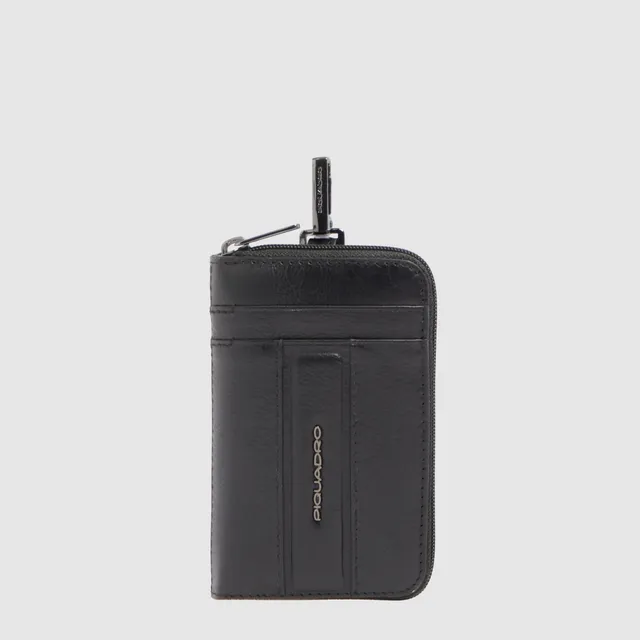 Piquadro Black Square Schlüsseletui Leder schwarz Kartenfach