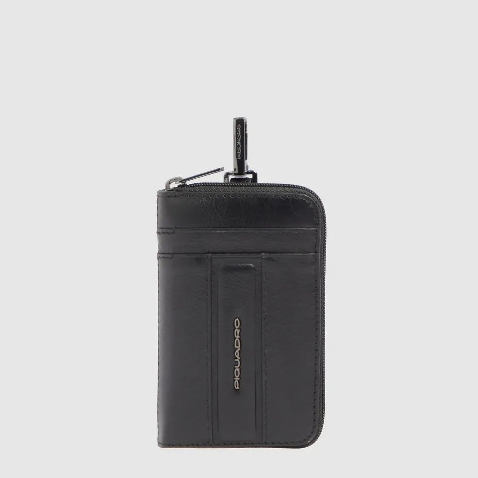 Piquadro Black Square Schlüsseletui Leder schwarz Kartenfach