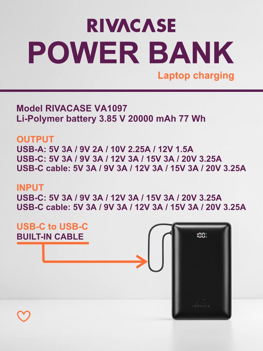 RIVACASE Turbo VA1097 Powerbank 20000 mAh 65W Dunkelgrau