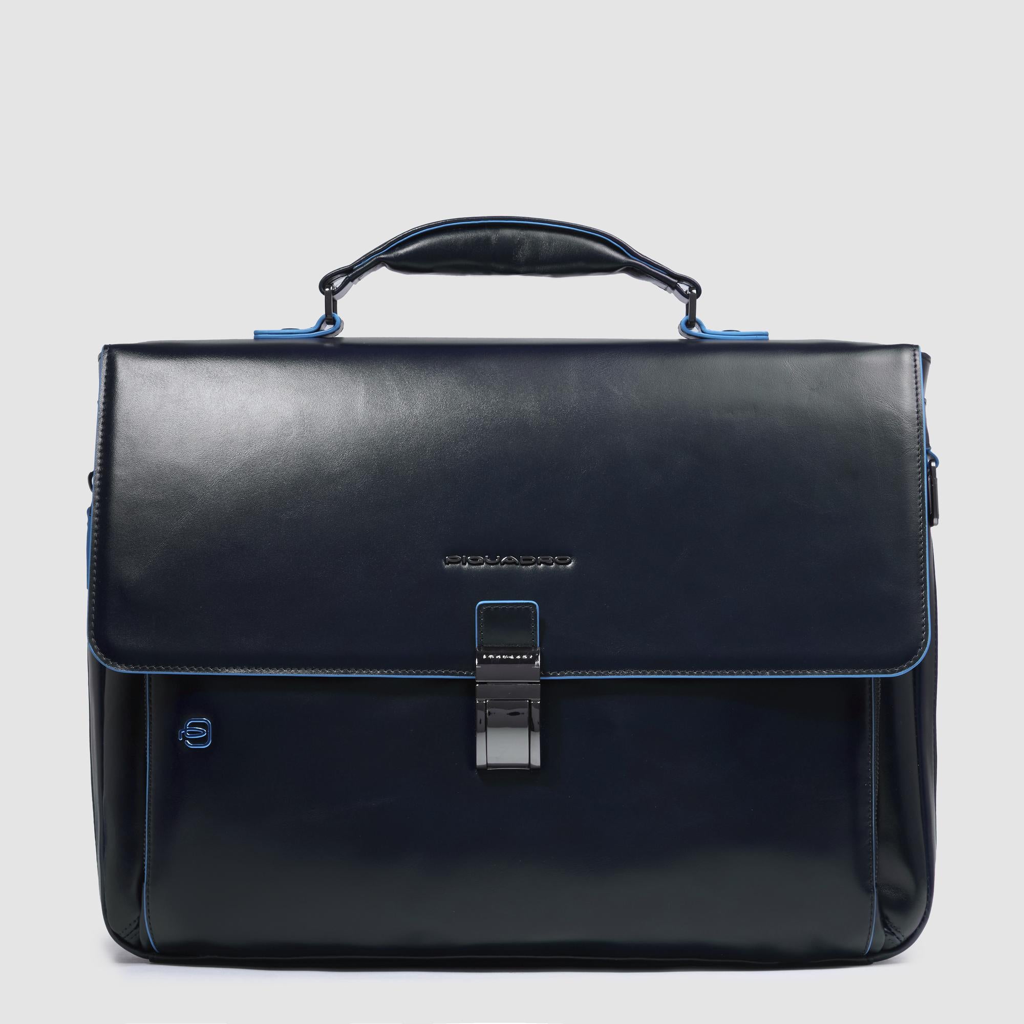Piquadro Modus Aktentasche Leder 15,6 Zoll Blau erweiterbar