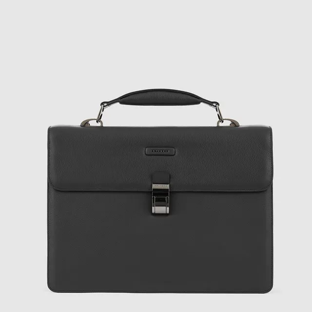 Piquadro Brief Aktenkoffer Leder 14 Zoll Schwarz Laptopfach