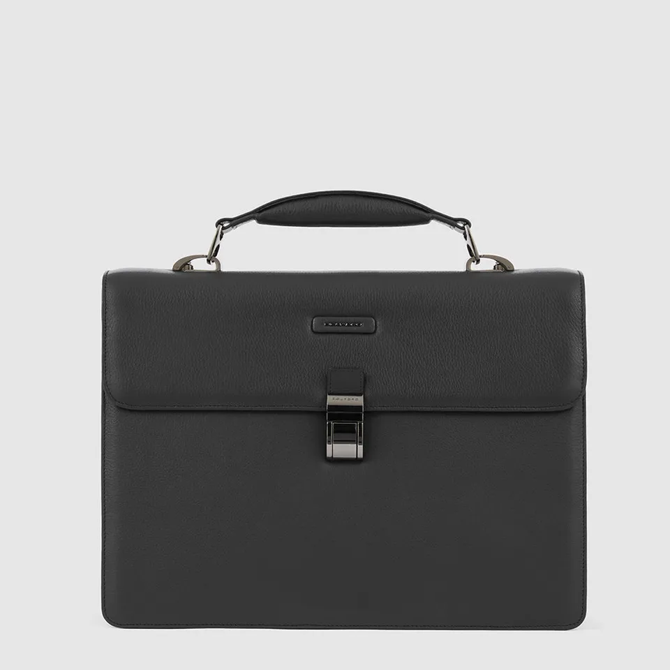 Piquadro Brief Aktenkoffer Leder 14 Zoll Schwarz Laptopfach