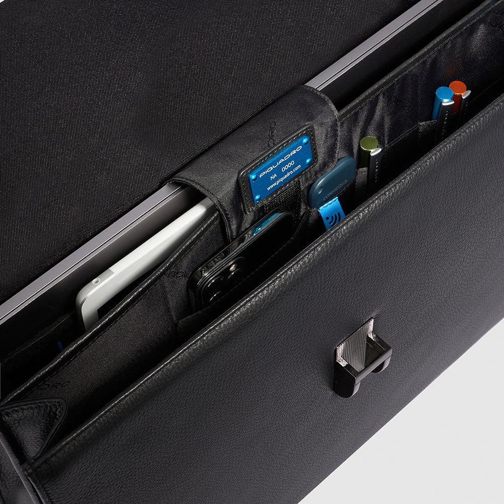 Piquadro Brief Aktenkoffer Leder 14 Zoll Schwarz Laptopfach