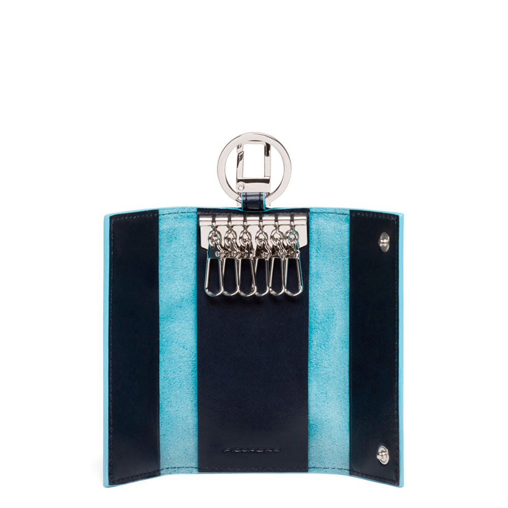 Piquadro Blue Square Schlüsseletui Leder Blau Groß Hülle