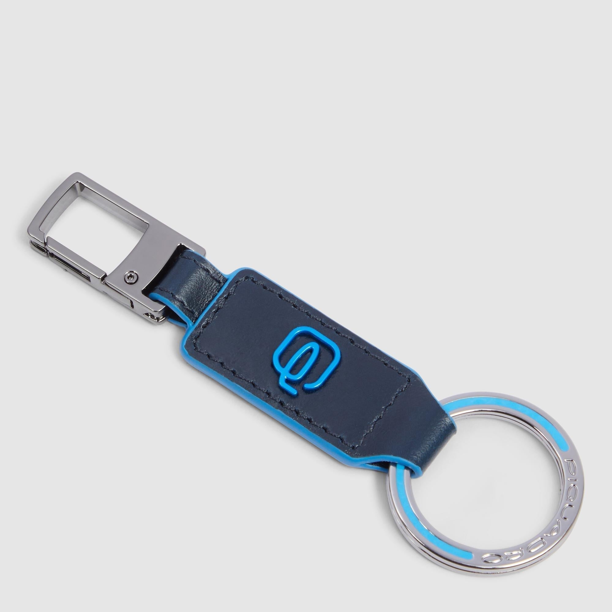 Piquadro Blue Square Karabiner Schlüsselanhänger Blau Leder