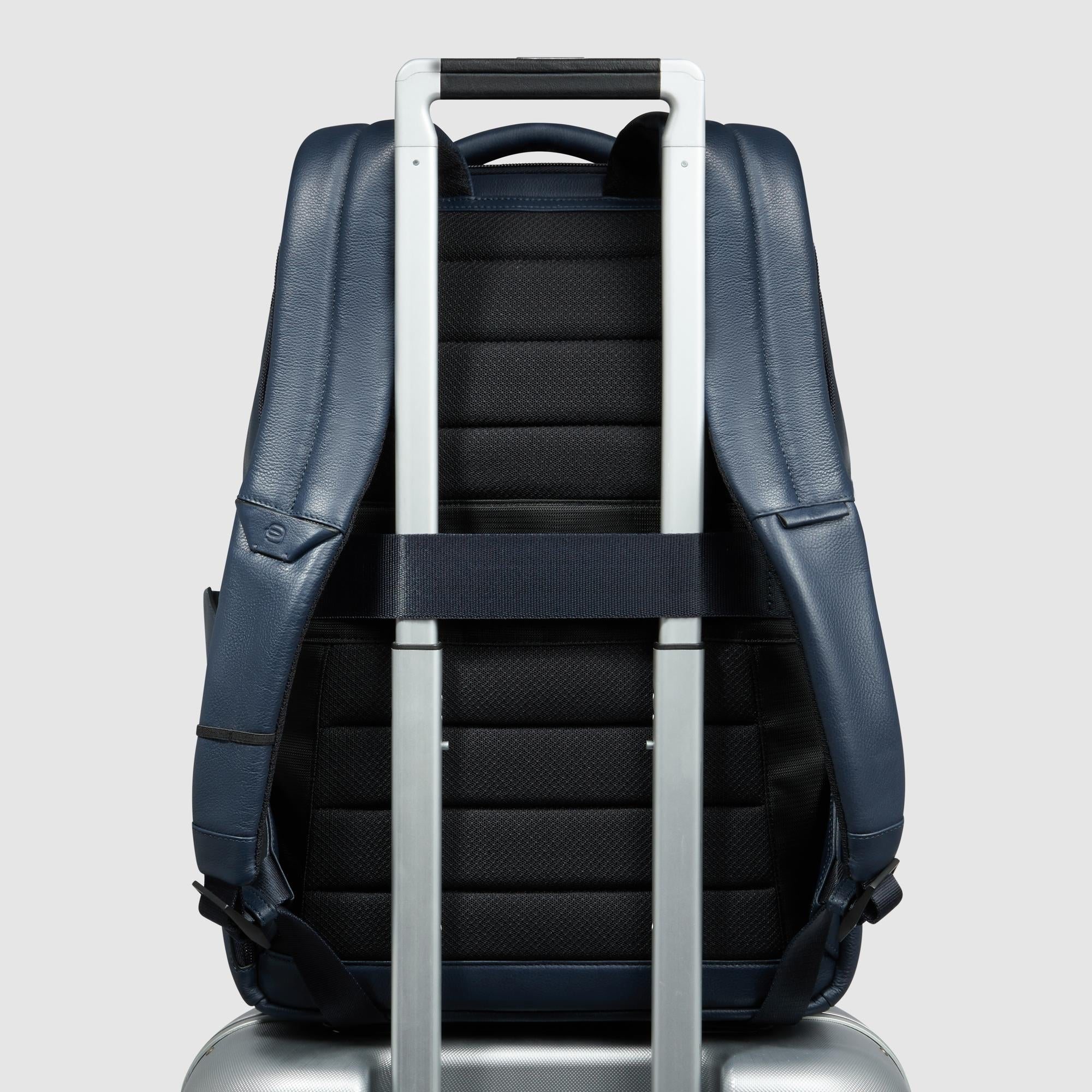 Piquadro Black Square Rucksack 15,6 Zoll Blau Leder RFID