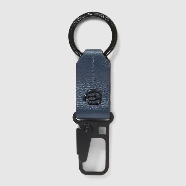 Piquadro Blue Square Schlüsselanhänger Leder Schwarz Karabiner