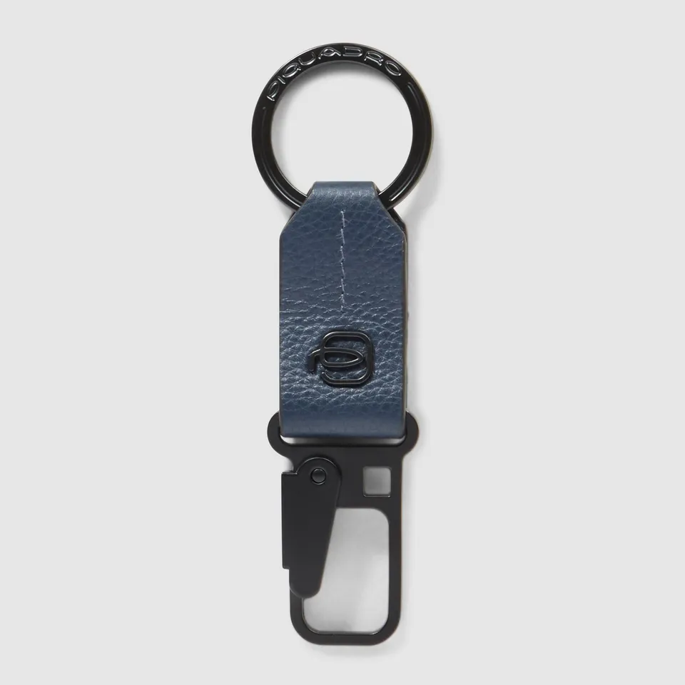 Piquadro Blue Square Schlüsselanhänger Leder Schwarz Karabiner