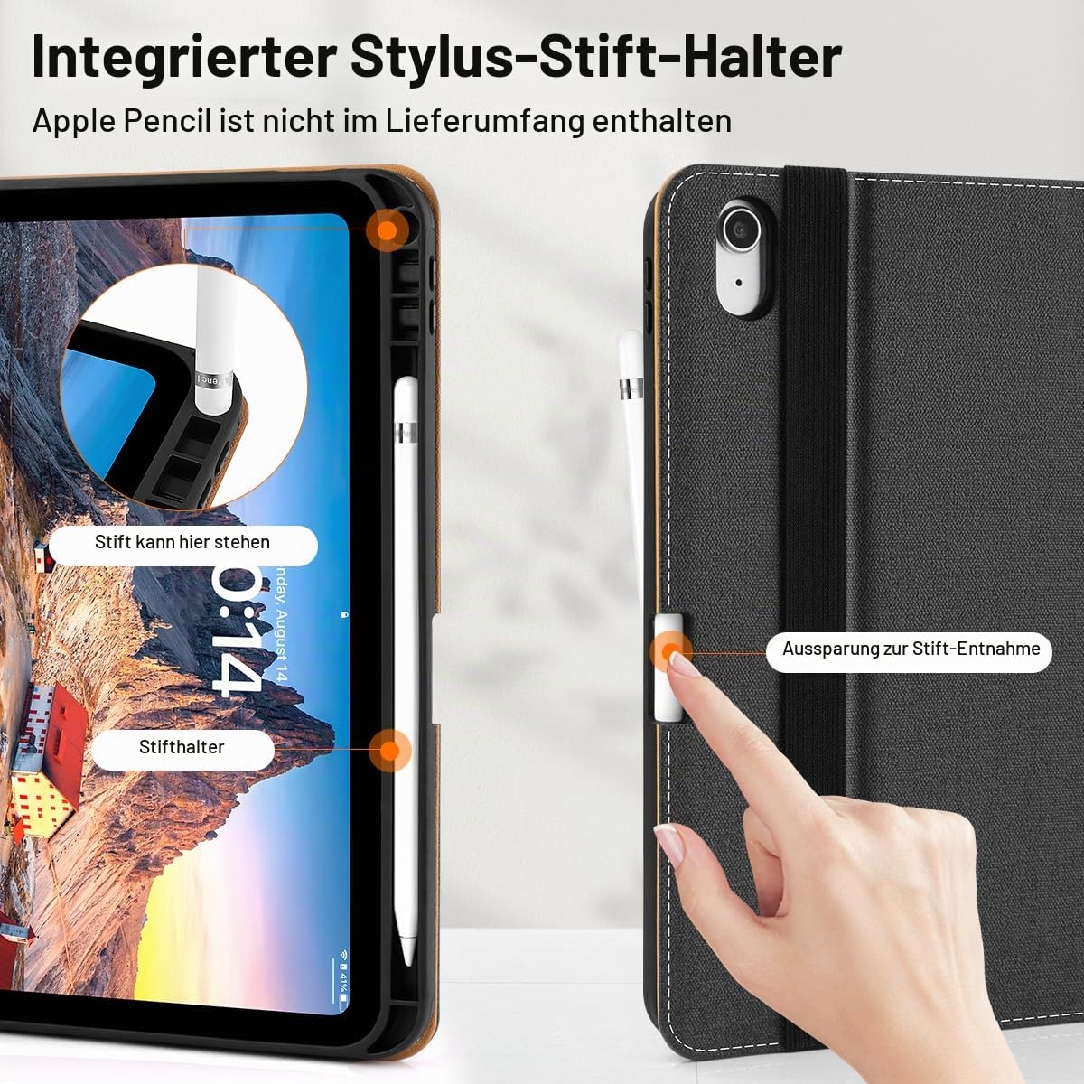 ARVOK Basic iPad Hülle 10,9 Zoll Grau-Braun mit Stifthalter